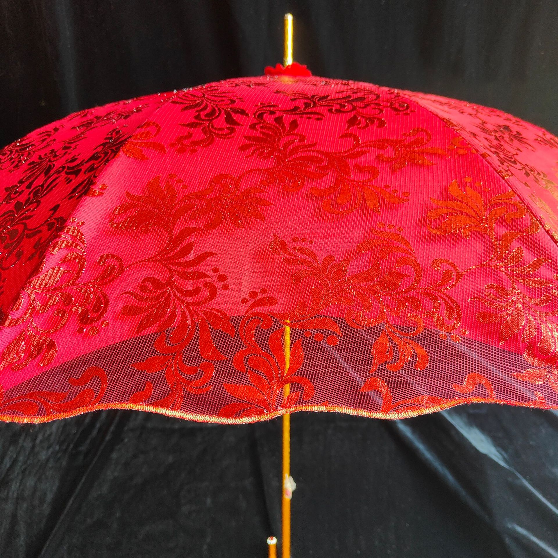 双层网纱花边新娘伞中式婚礼红色雨伞复古出嫁伞陪嫁用大红伞婚庆