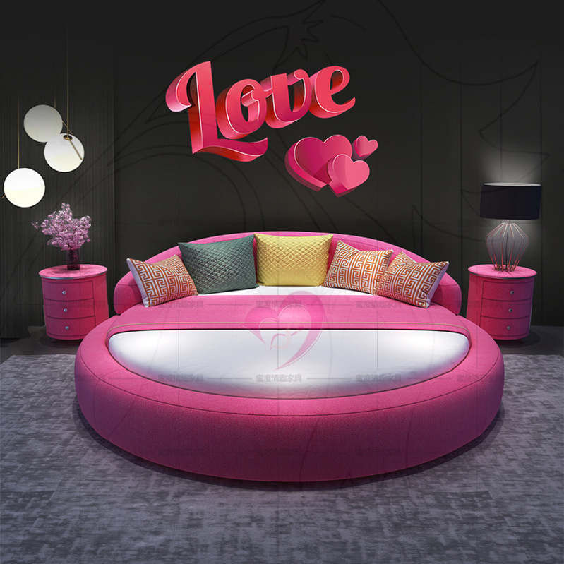 电动圆床欧式轻奢大双人床现代简约皮布艺情侣浪漫酒店宾馆情趣床