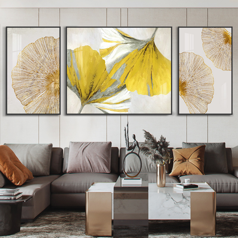 现代简约客厅装饰画抽象墙画银杏叶晶瓷画沙发背景墙挂画轻奢壁画