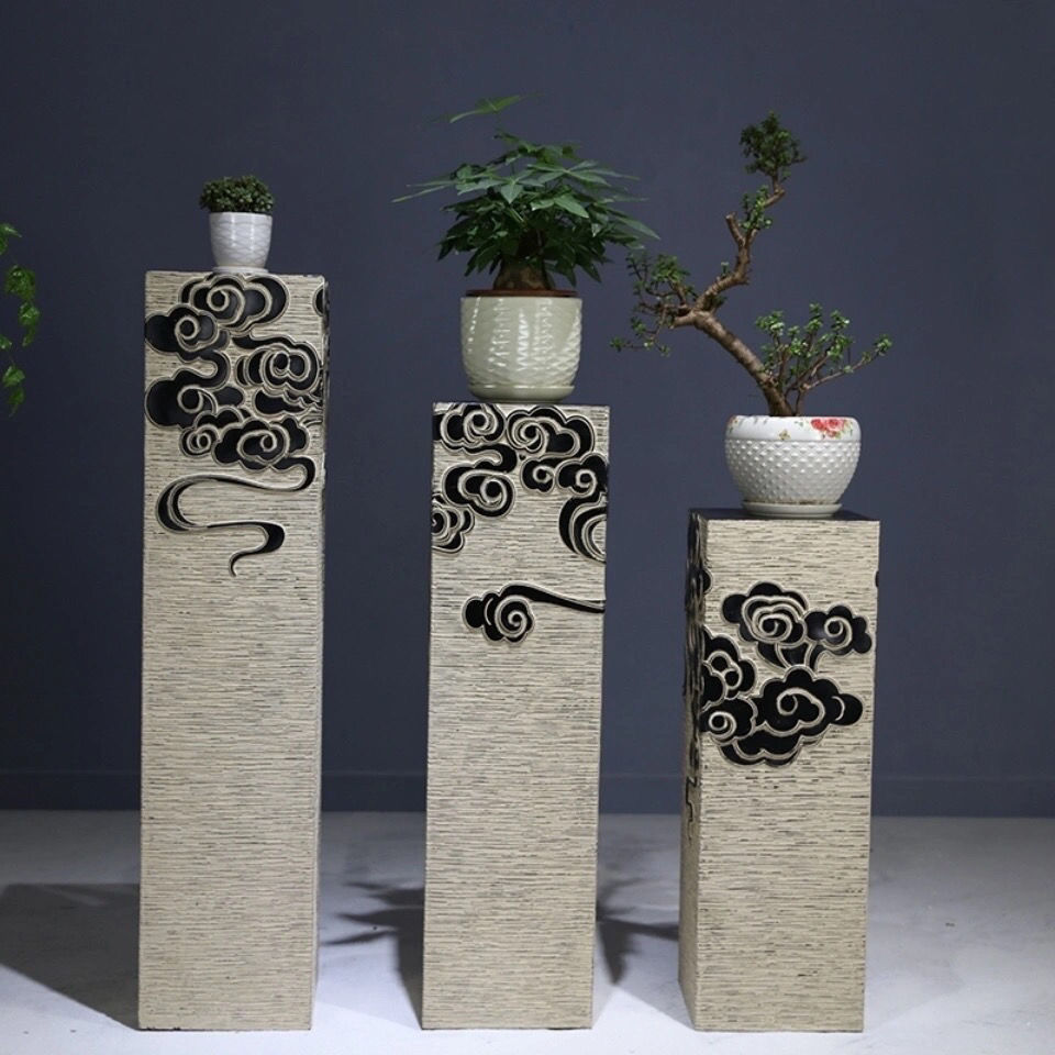 天然青石头手工雕刻拴马桩祥云柱云纹花台架居家庭院酒店装饰摆件