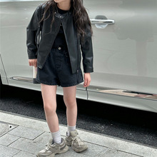 韩版女童皮衣外套春秋2024新款时尚小女孩皮夹克黑色洋气童装上衣