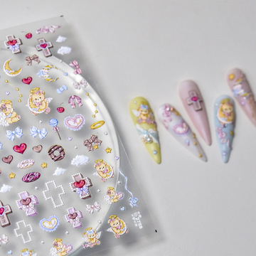 tomoni浮雕美甲贴纸爆款日系可爱指甲贴纸云端天使美甲饰品批发