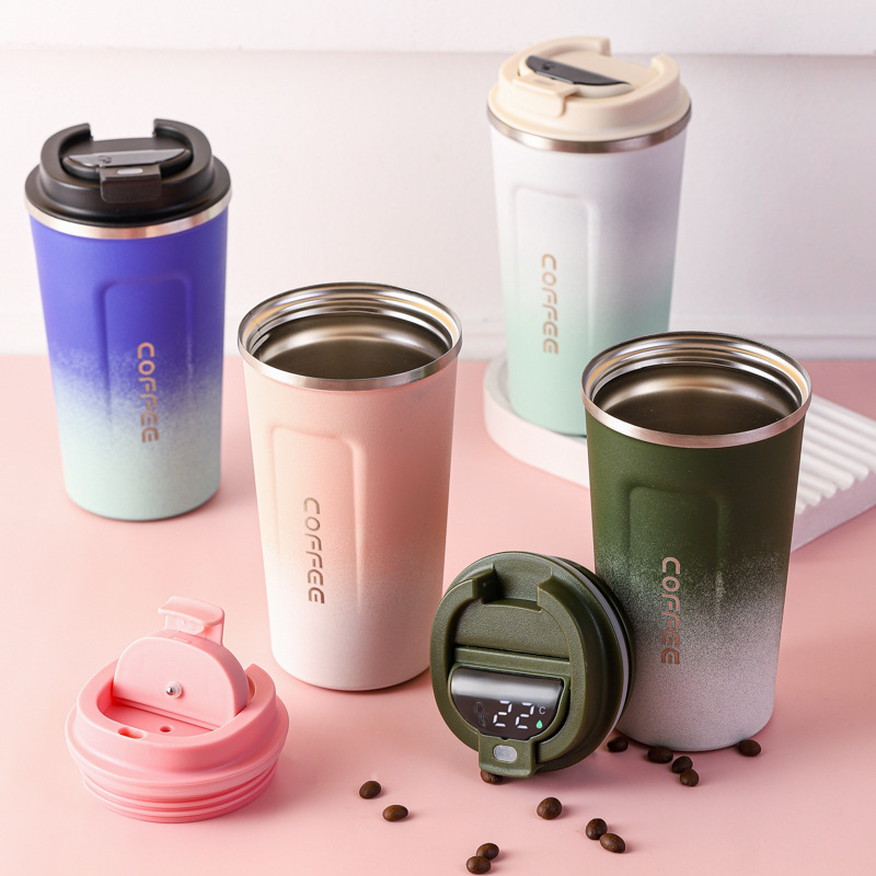 Exclusive for Cross-Border Gradient Color Second Generation Smart Temperature Coffee Cup 304 Stainless Steel Double Wall Thermal Cup Outdoor Portable
