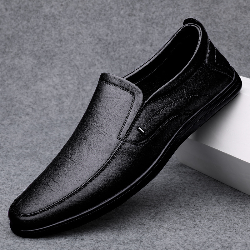断码牛皮休闲皮鞋软皮软底一脚蹬豆豆鞋百搭透气男鞋-阿里巴巴