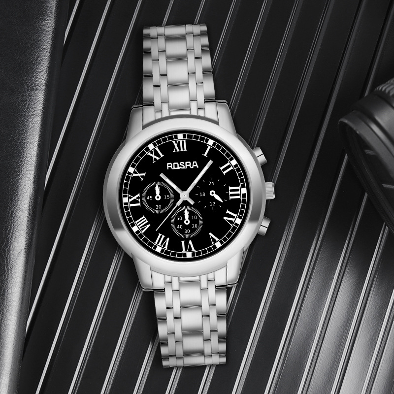 新款rosra合金表男士石英手表外卖热款时尚休闲腕表男生表现货