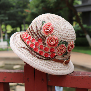 云南民族风春夏出游遮阳帽 绣花帽 折叠刺绣帽批发