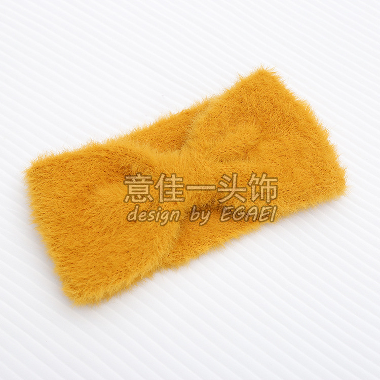 Internet Celebrity Ins2021 New Style Faux Mink Velvet Thickened Warm Bow Knitted Hair Band Wool Hair Band