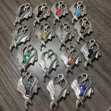 热销欧美天然石合金氺晶玛瑙半宝石天使之翼镶嵌石头吊坠diy饰品