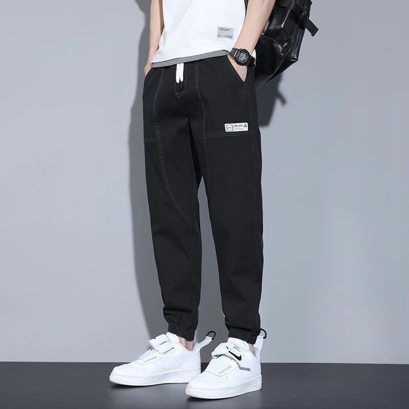 Elastic Waist Jeans Men's Loose Tappered Cropped Pants 2022 Summer Summer Thin Casual Pants Fashion Brand Harem Pants