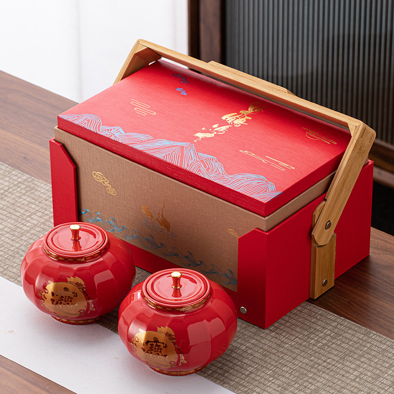 创意中秋礼品陶瓷罐金骏眉正山小种红茶高档茶叶礼盒空盒包装盒