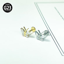 厂家直供跨境欧美穿刺饰品内螺纹唇钉G23钛合金蝴蝶锆石款耳钉
