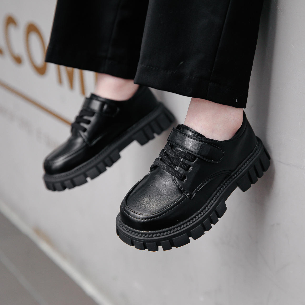 黑色儿童表演鞋2022春秋新品英伦风小皮鞋小男孩单鞋外贸学生鞋