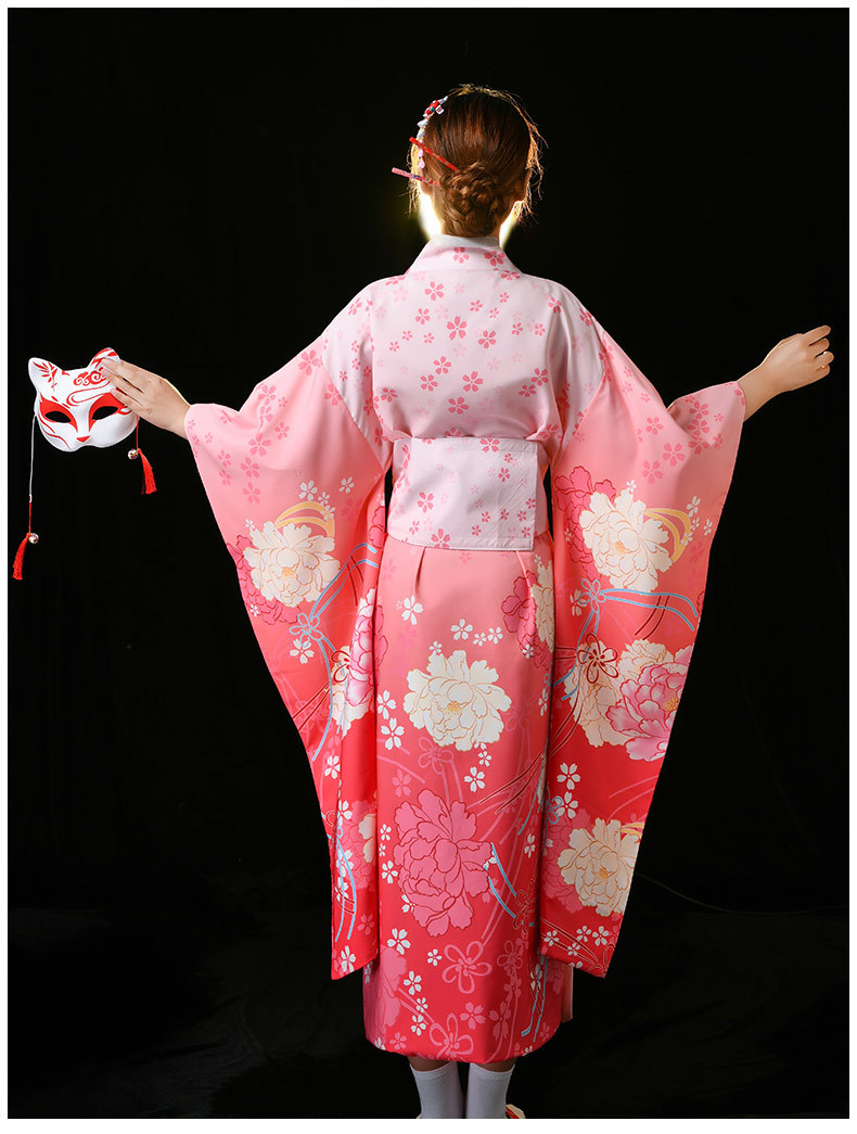 日本神明少女和服日本正装cos粉色改良浴衣日式振袖写真和服夏