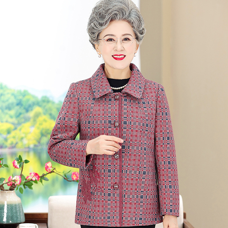 奶奶春装翻领外套60岁老年人女装开衫新款秋季上衣70妈妈jhfs2409