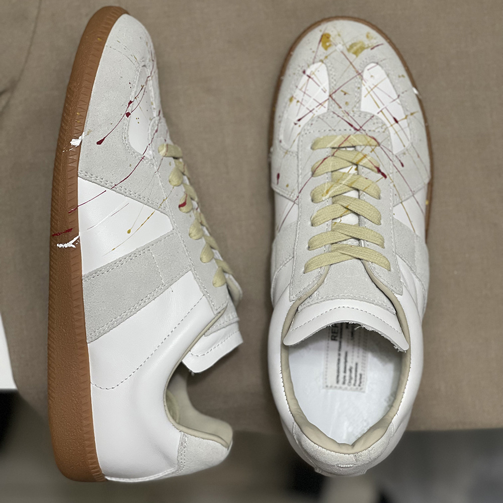 男女情侣德训彩色油漆涂鸦泼墨运动休闲小白鞋手绘板鞋系带做旧鞋