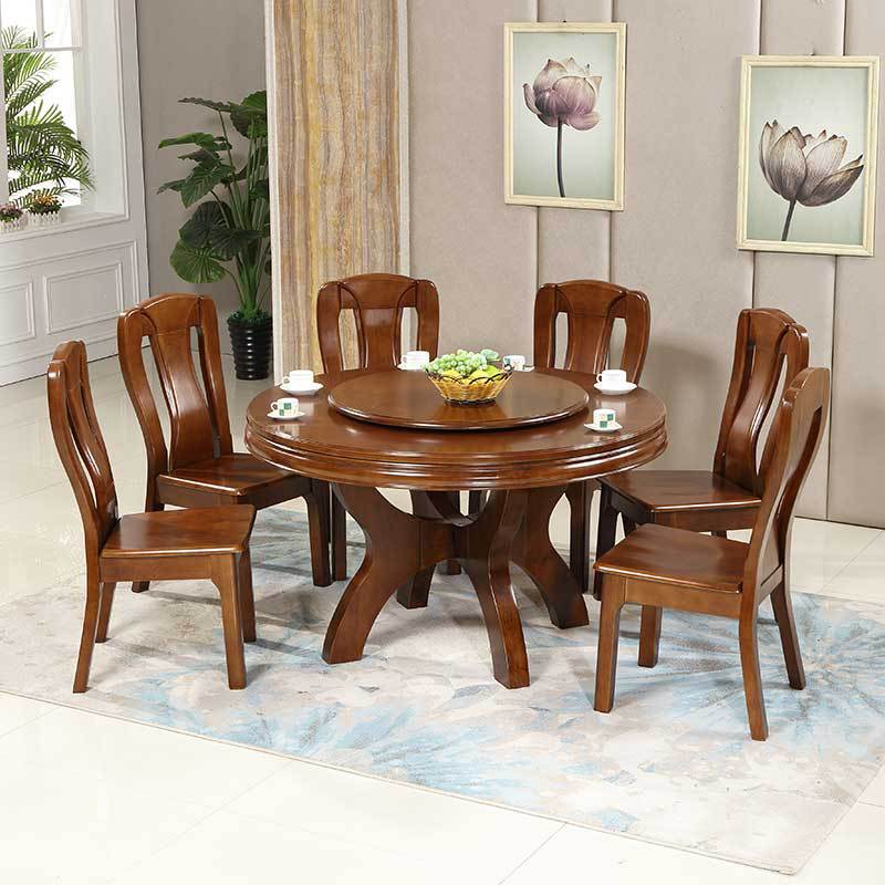 全实木餐桌椅组合大圆桌1.8橡木圆形餐桌带转盘家用中式客厅饭台