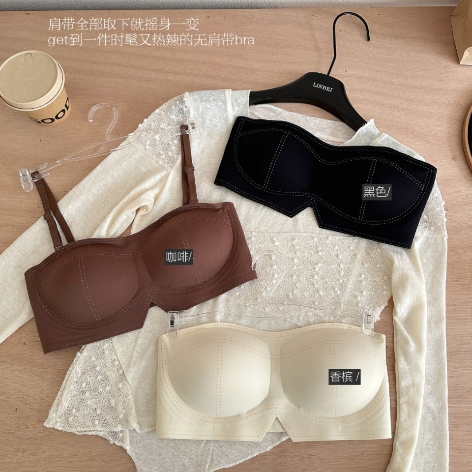 原创无肩带夏季隐形防滑内衣小胸聚拢无钢圈软支撑辣妹抹胸文胸