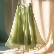 韩系显瘦2024绿色花边新款夏季气质仙风情万种高腰不规则半身裙
