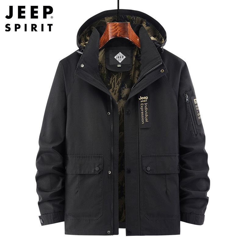 jeep吉普夹克男2023秋冬外套新款男士连帽多口袋休闲外套男5959