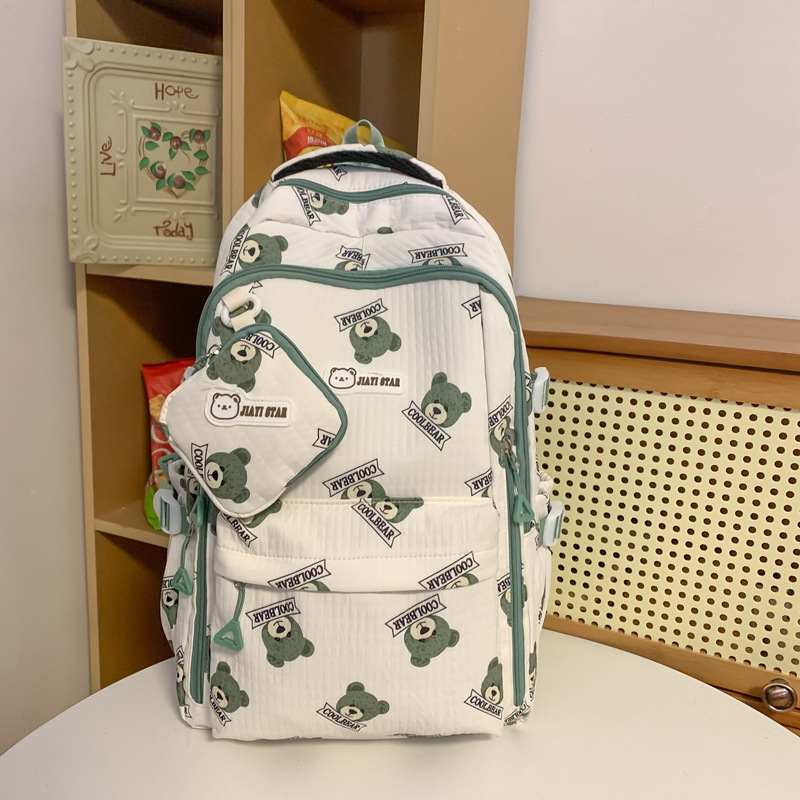 New Printed Bear High-Looking Trendy Backpack Junior High School Student Schoolbag Simple Large Capacity Backpack