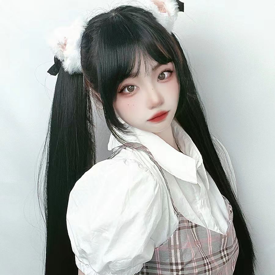 批发双马尾假发女jk长直发绑带式日系lolita萝莉逼真自然卷高发饰