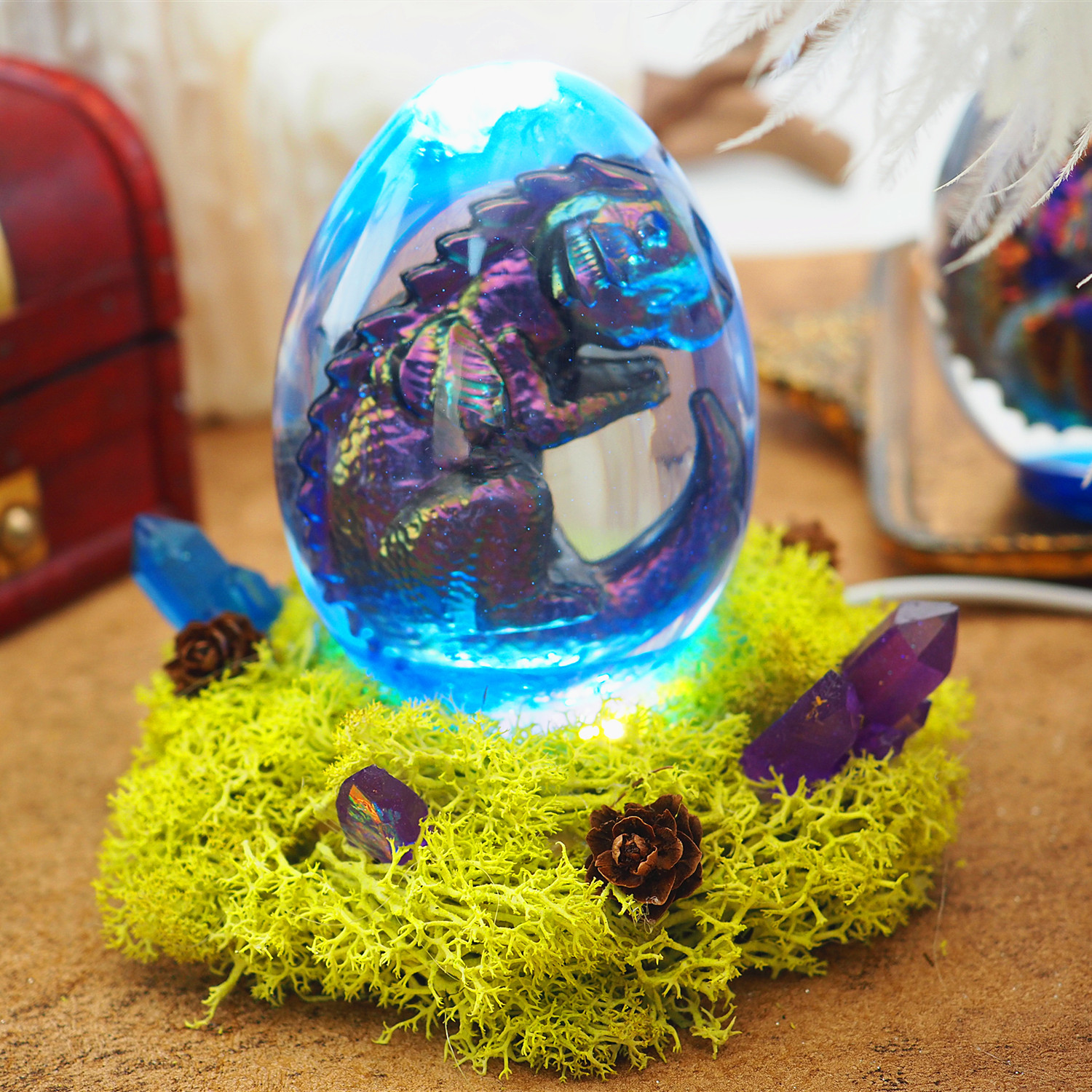 diy水晶滴胶鸡蛋形龙蛋一体星空球夜灯镜面硅胶模具