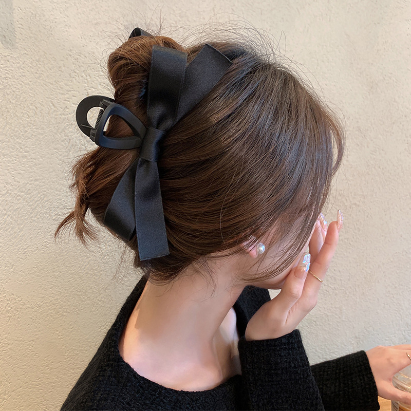 Hepburn Wind Black Double-Sided Bow Claw Clip Women's Large High-Grade Barrettes Updo Back Head Shark Clip Headdress