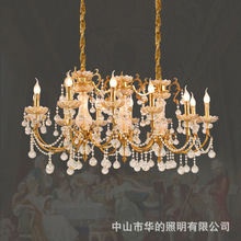 法式餐厅吊灯欧式奢华大气长形水晶灯复式楼别墅全铜创意宫廷灯具