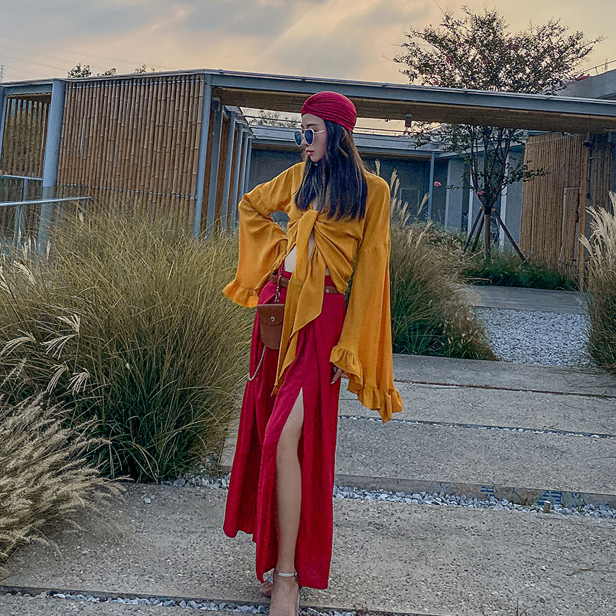 敦煌西双版纳女装草原西藏旅游穿搭度假沙漠拍照异域服装套装夏