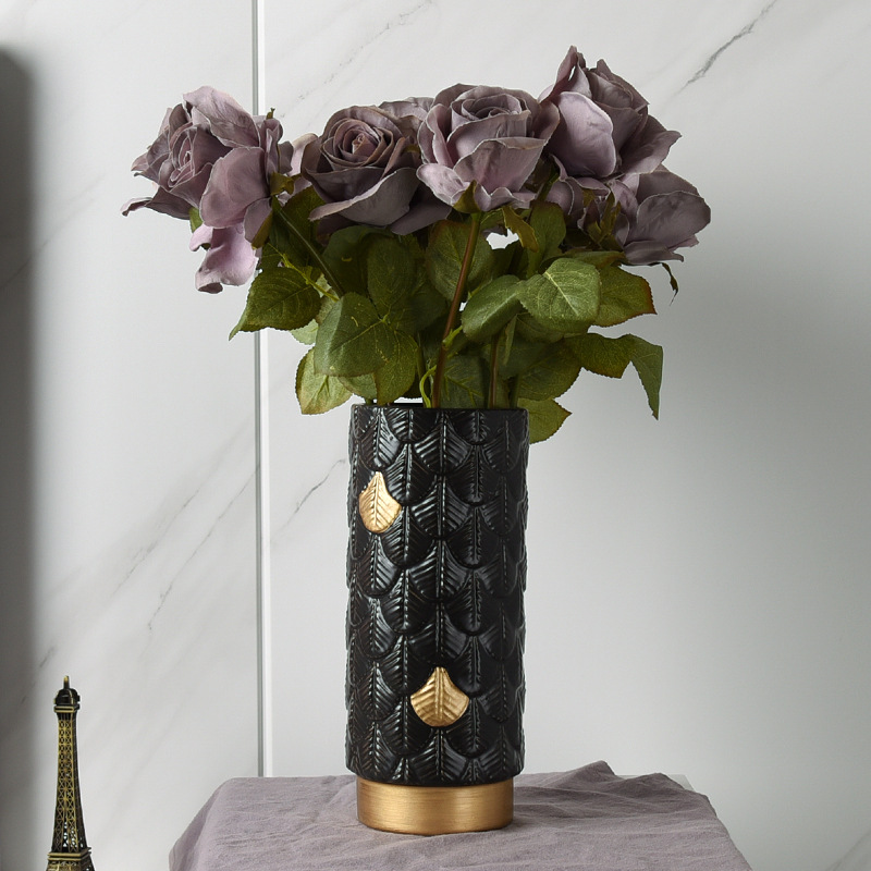 Ceramic Vase Modern Simple Wide Mouth Desktop Dried Flower Flower Flower Arrangement Model Room Soft Decoration Home Accessories
