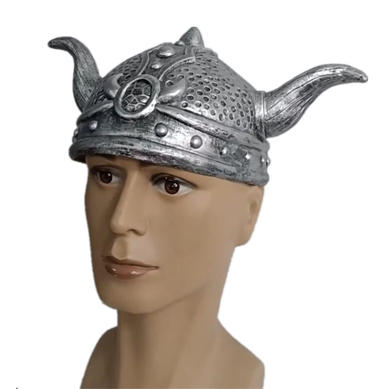 银色乳胶牛角帽海盗维京帽子古罗马战士帽子武士头盔帽子头饰道具