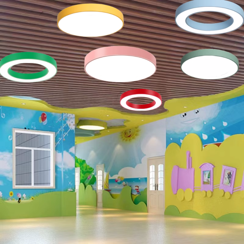 w6oiled幼儿园教室彩色圆形吊灯早教学校儿童舞蹈室空心圆造型过