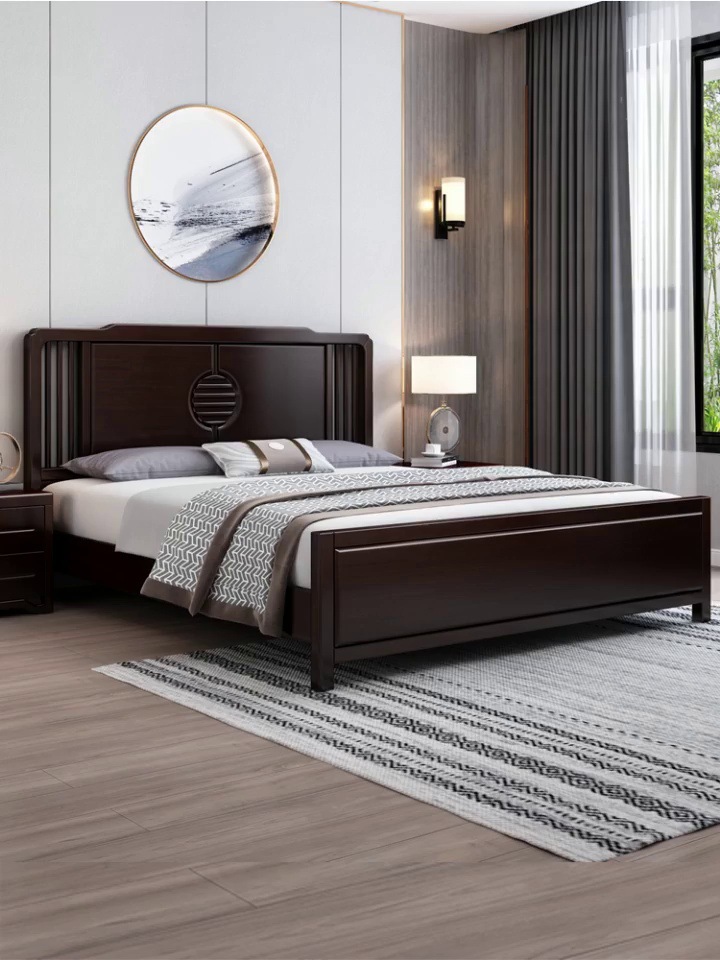 新中式全实木床1.8米双人储物主卧大床婚床现代简约紫檀色家