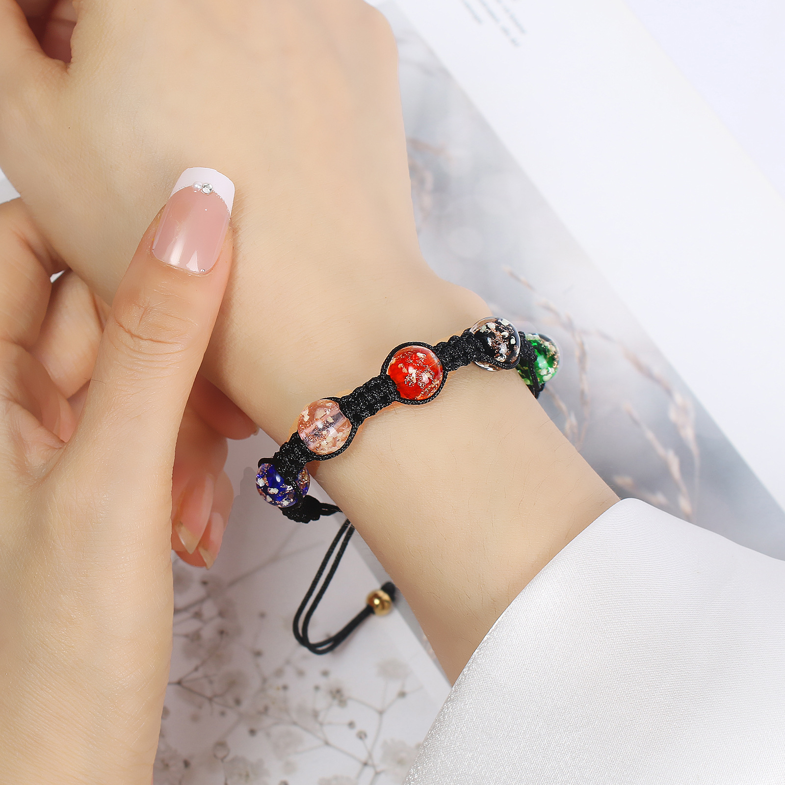 欧美 新款六色琉璃夜光珠手工编织手链男女手绳手饰批发 跨境专供