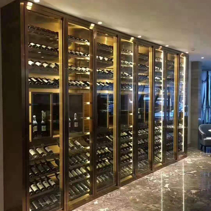厂家直销酒吧金属红酒架恒温不锈钢酒柜会所酒窖客厅展示柜电视柜