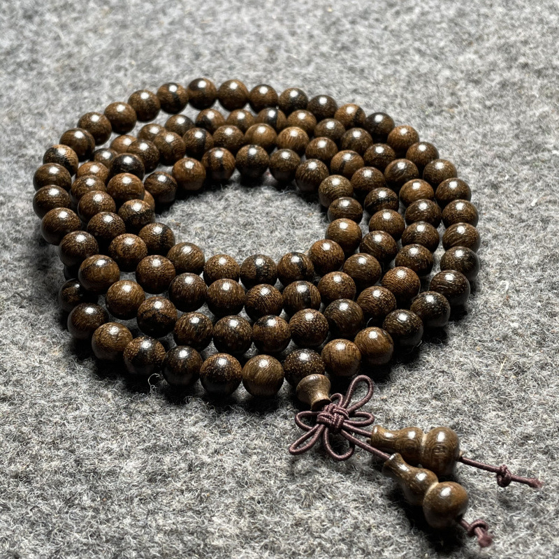 东帝汶虎沉香108手链 天然虎沉香佛珠手链圆珠印尼沉香男女款8mm