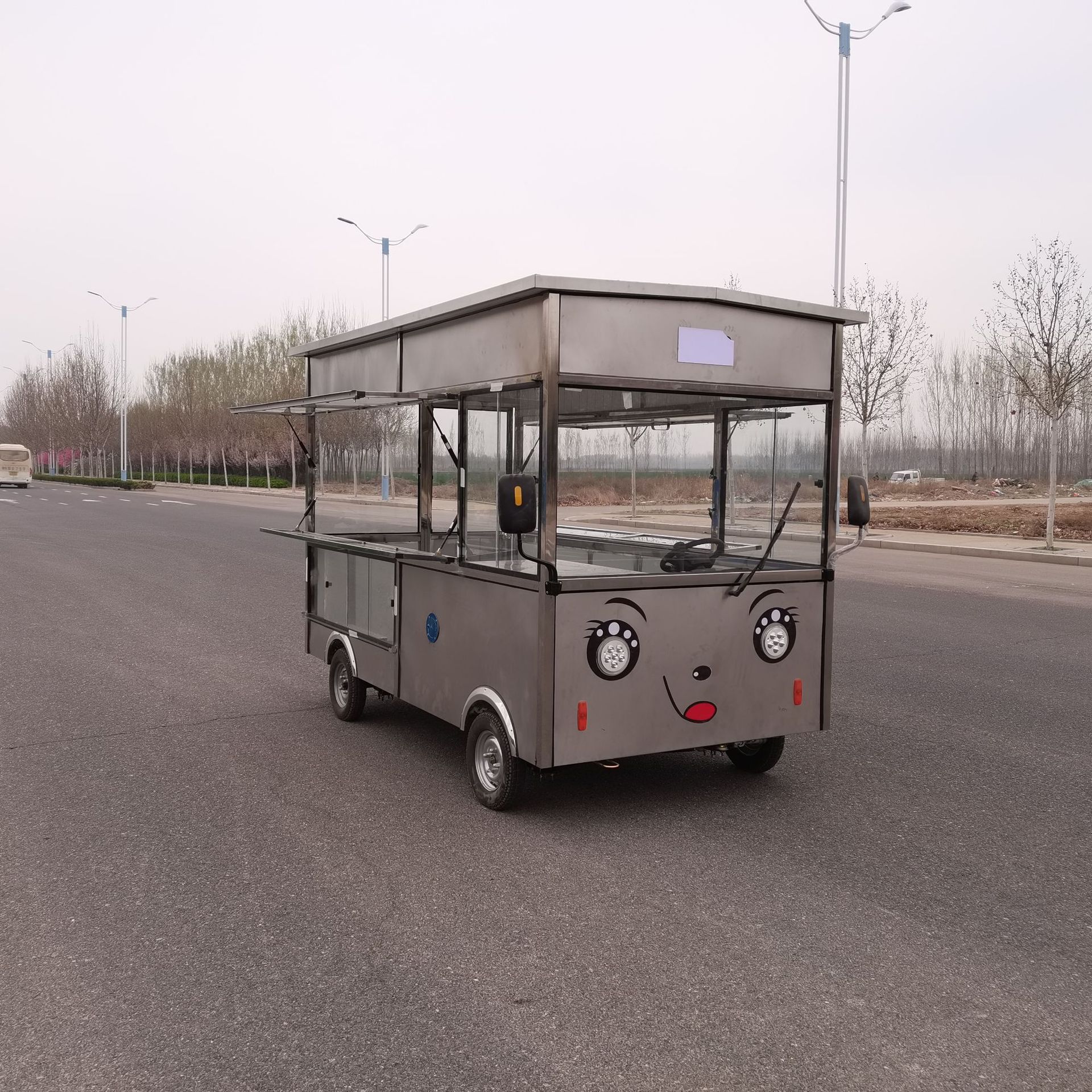 不锈钢多功能电动小吃车移动四轮餐车炸串手抓饼夜市摆摊糖葫芦车