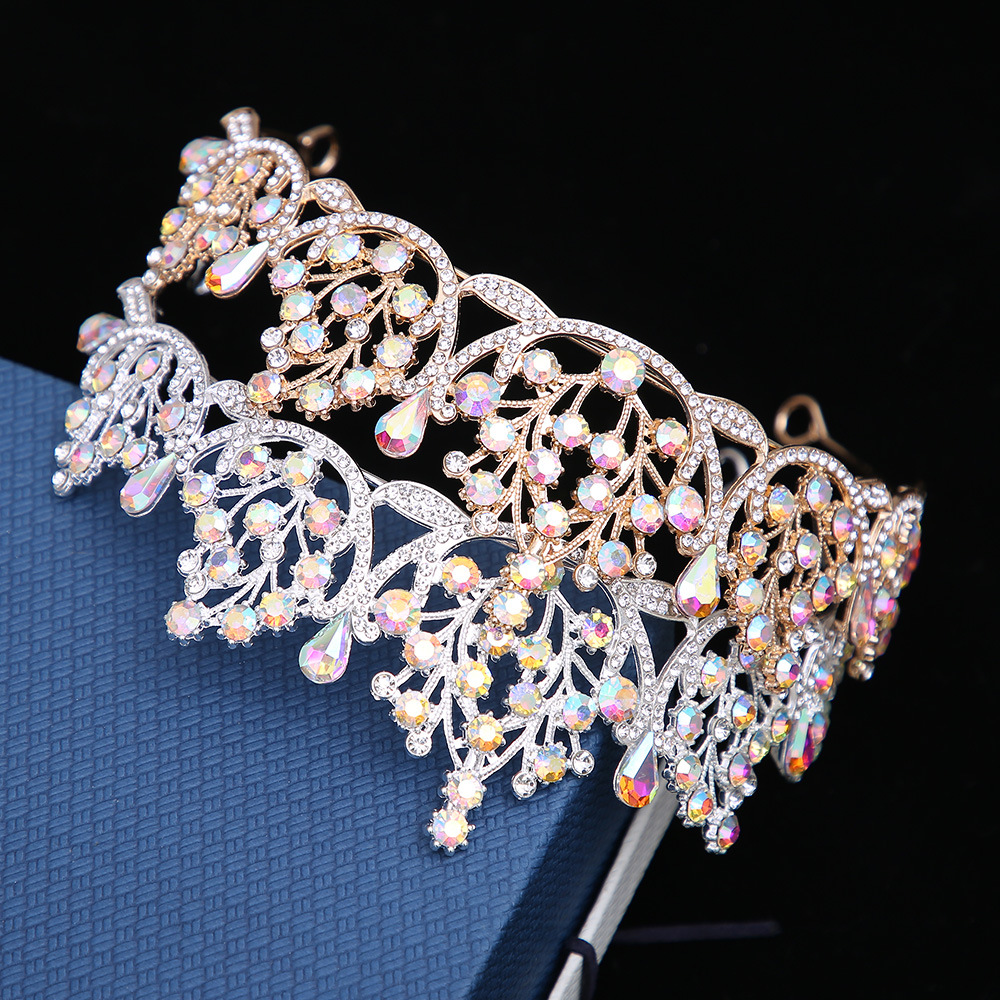 Bridal Headdress New Baroque Wedding Crown Europe and America Cross Border Diamond-Embedded Hair Accessories Birthday Ball Retro Crown