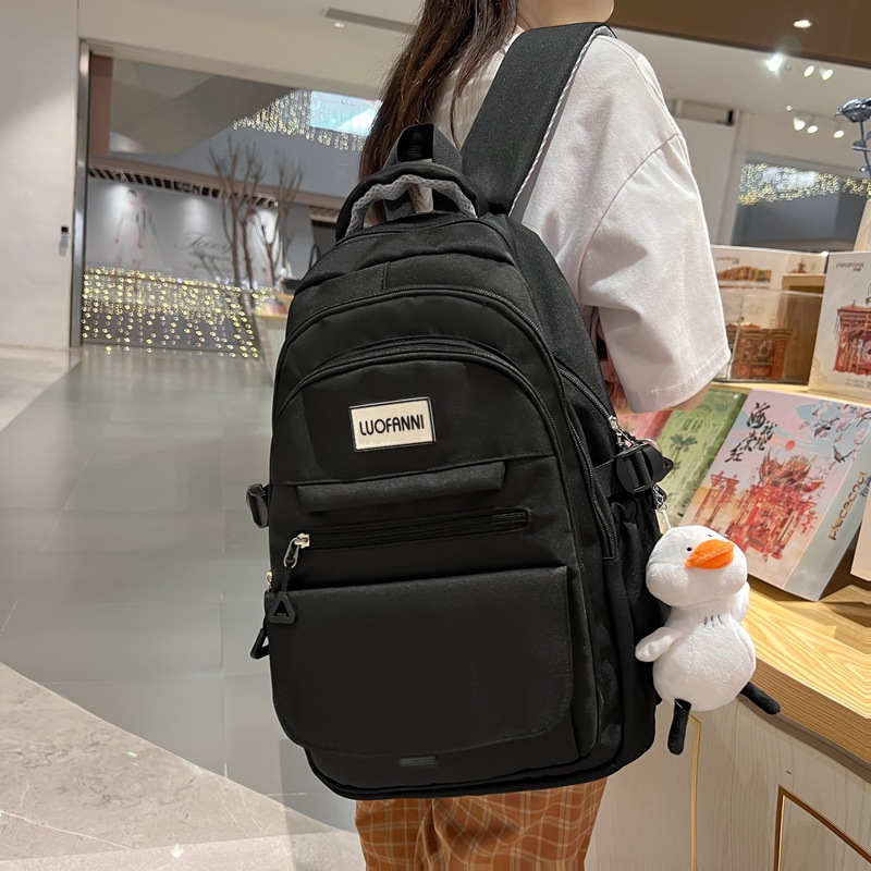 Schoolbag Female Junior High School Student 2023 New Solid Color Large Capacity 15-Inch Backpack Versatile Nylon Student Computer Backpack