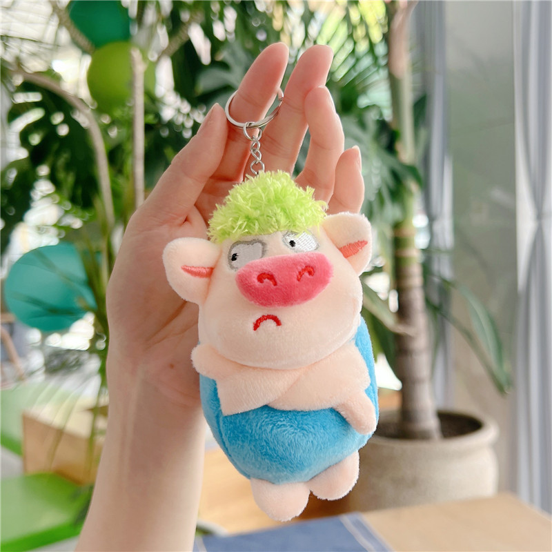 Cute Drooping Pig Green Pig Hair Pick Plush Piglet Doll Car Key Ring Schoolbag Pendant Men's and Women's Handbags Hanging Ornaments Couple