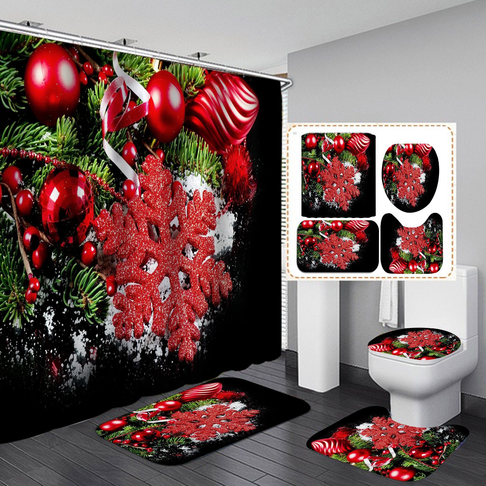 HD Digital Printing Christmas Shower Curtain Set Series Waterproof Punch-Free Partition Curtain Hotel Rain Curtain