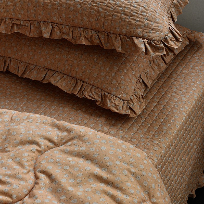 复古棉麻春秋被床盖四件套 玉米纤维春秋被 亚麻四季被床盖三件套