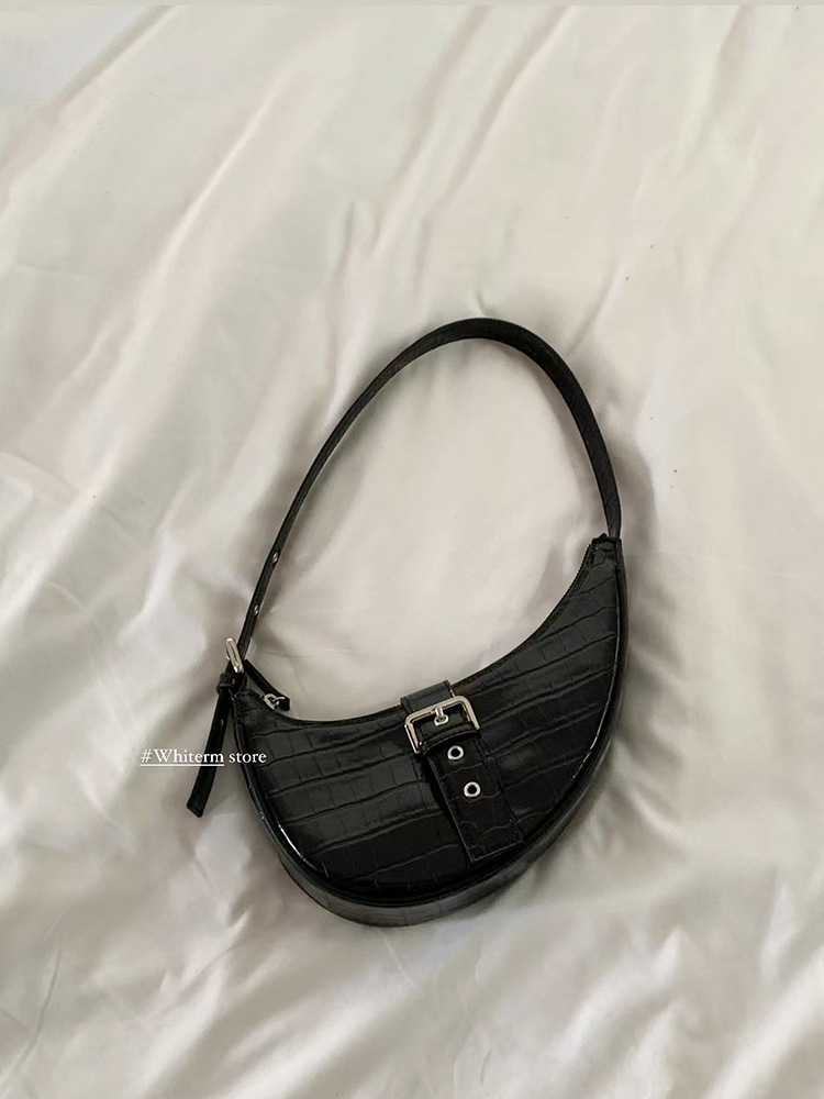 Korean Style Spring and Summer New Women's Bag Fashion Black Crocodile Pattern Shoulder Underarm Bag All-Match Fashion Handbag