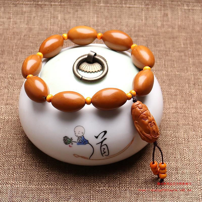 核雕素核关公橄榄核手工雕刻文玩手串 男单圈手链女单颗素长串