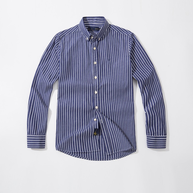 保罗男士纯棉牛津条纹衬衣2024春新款拉夫polo小马标绣花休闲衬衫