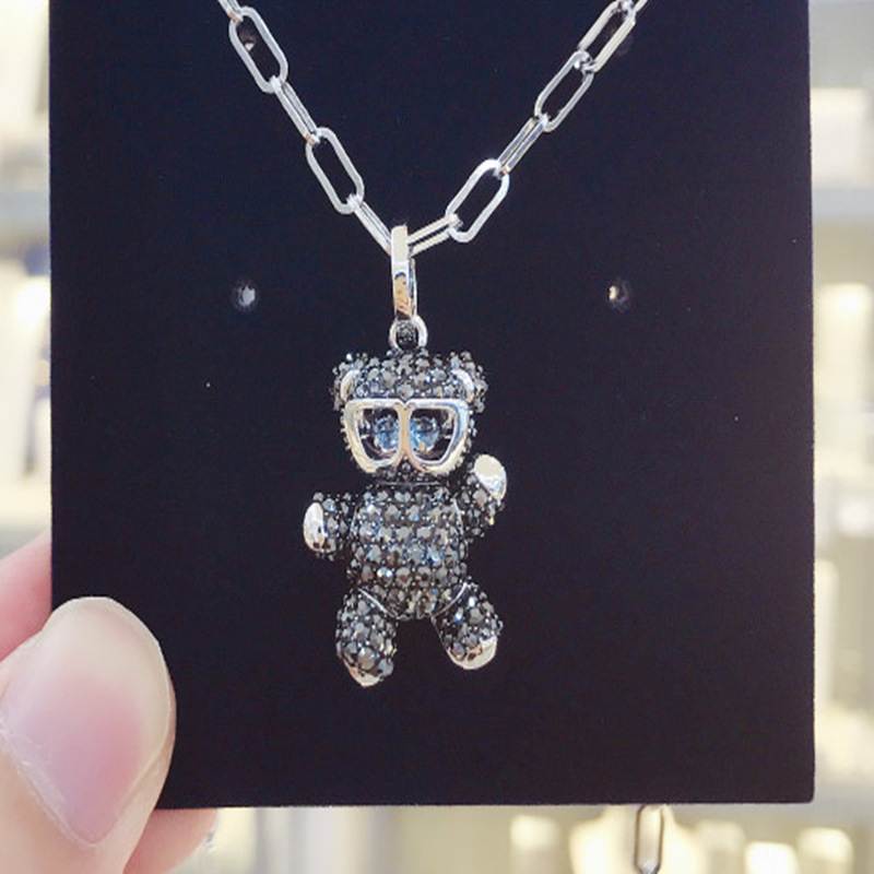 【新品】施家1:1 闪亮迷人泰迪熊项链 耀动可爱黑色小熊吊坠项链