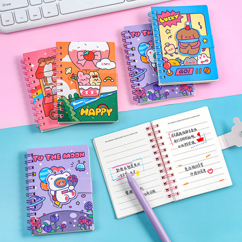 Cartoon Magnetic Buckle Coil Notebook Student Mini-Portable Pocket Notepad Cute Creative Notebook Stationery Notebook