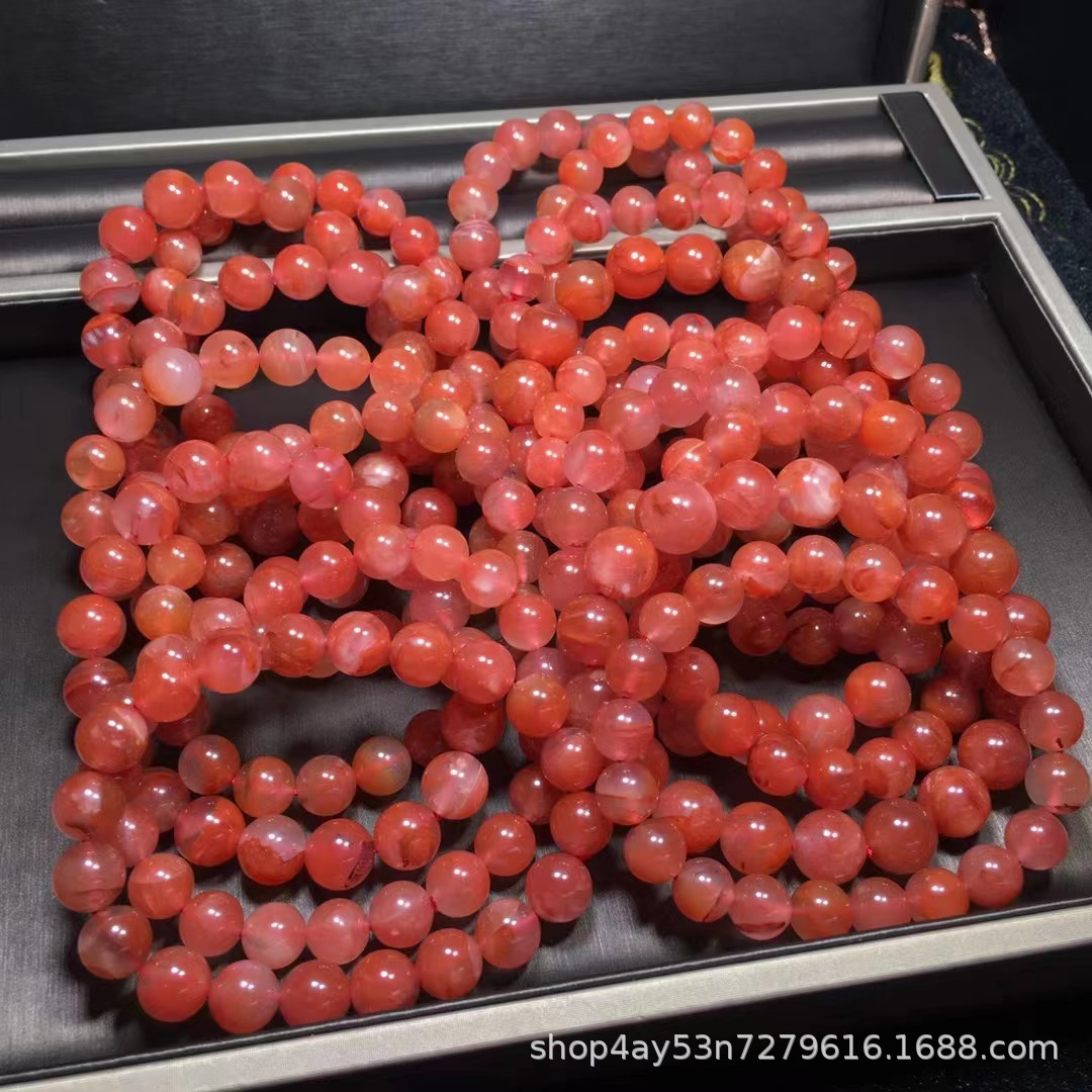 天然川料南红樱桃红手链颜色鲜艳表皮光滑diy天然南红手链批发
