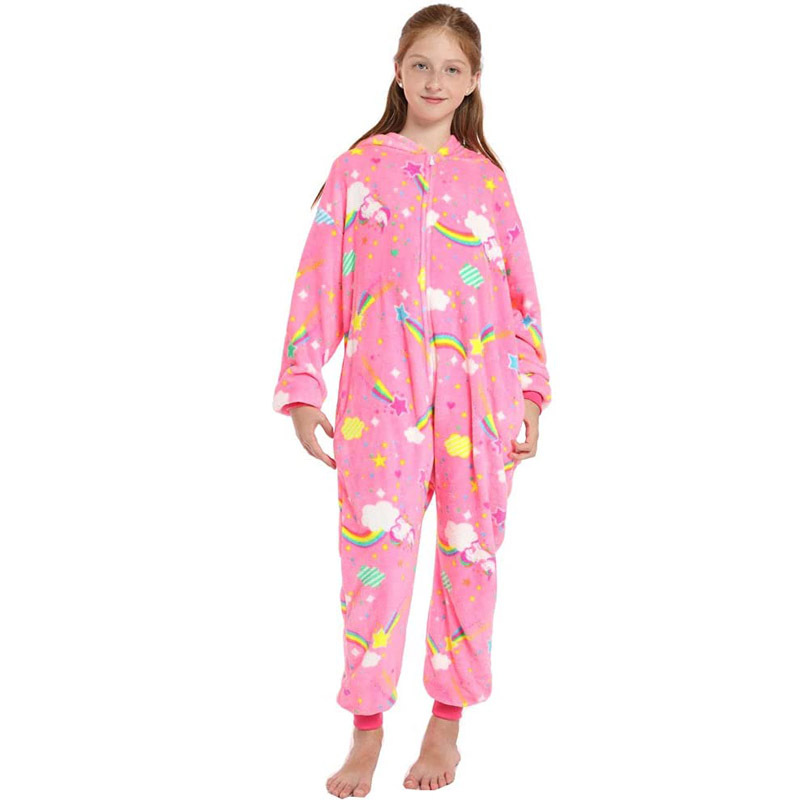 Flannel Cartoon Children's Pajamas Unicorn Warm Thickened Zipper Pajama Nightgown Long Sleeve Baby Jumpsuits