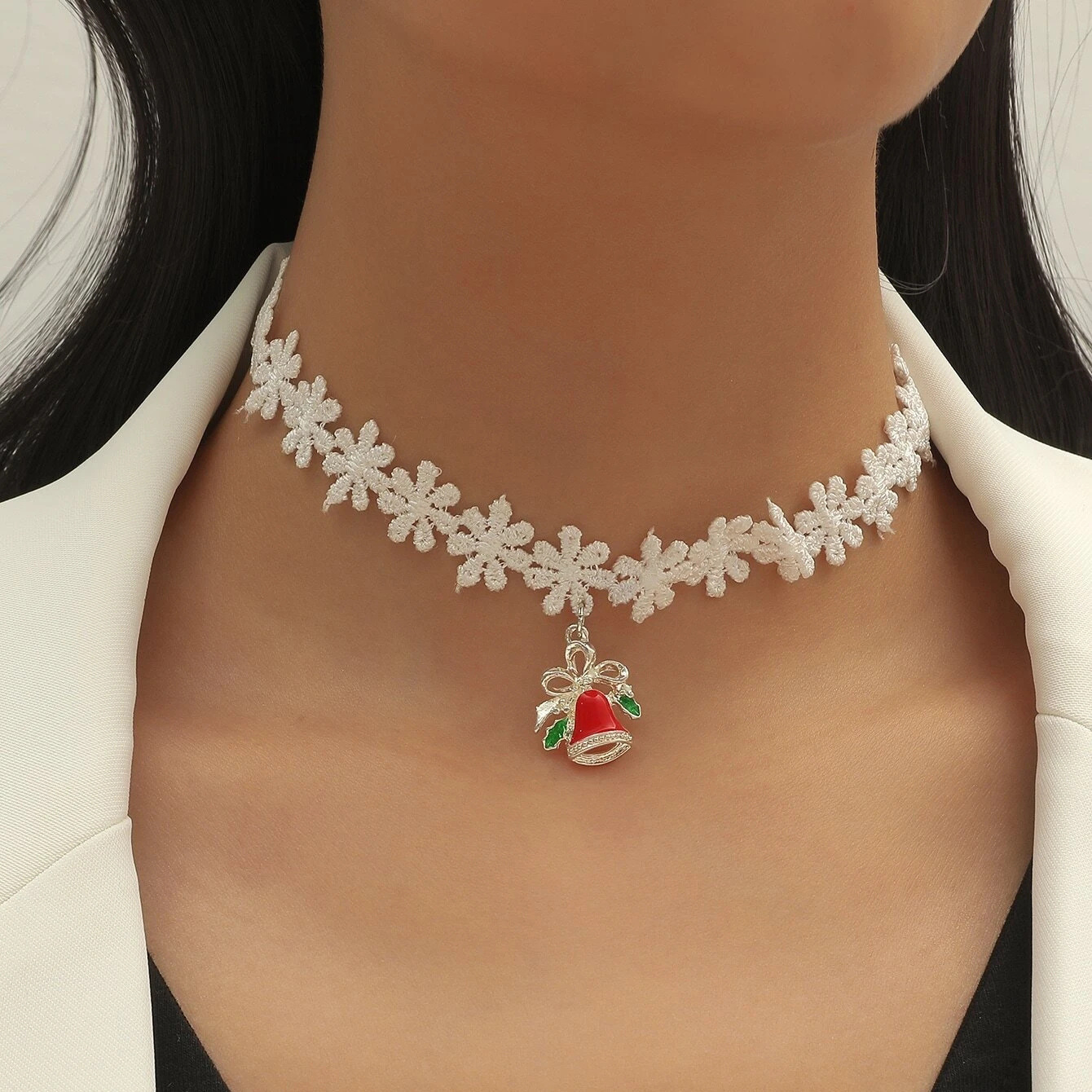 跨境新品欧美复古花朵颈链原宿风圣诞节铃铛滴油彩色choker项链女